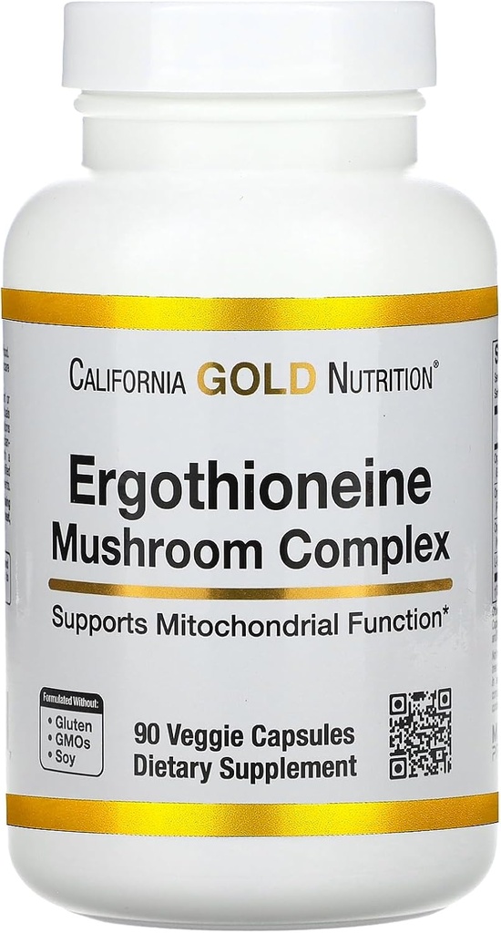 California Gold Nutrition Complexe de champignons Ergothioneine avec maitake biologique, huître biologique, extraits de champignons de la Mane du Lion biologique et L-Ergothioneine, 90 capsules de légumes