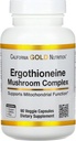 California Gold Nutrition Complexe de champignons Ergothioneine avec maitake biologique, huître biologique, extraits de champignons de la Mane du Lion biologique et L-Ergothioneine, 90 capsules de légumes