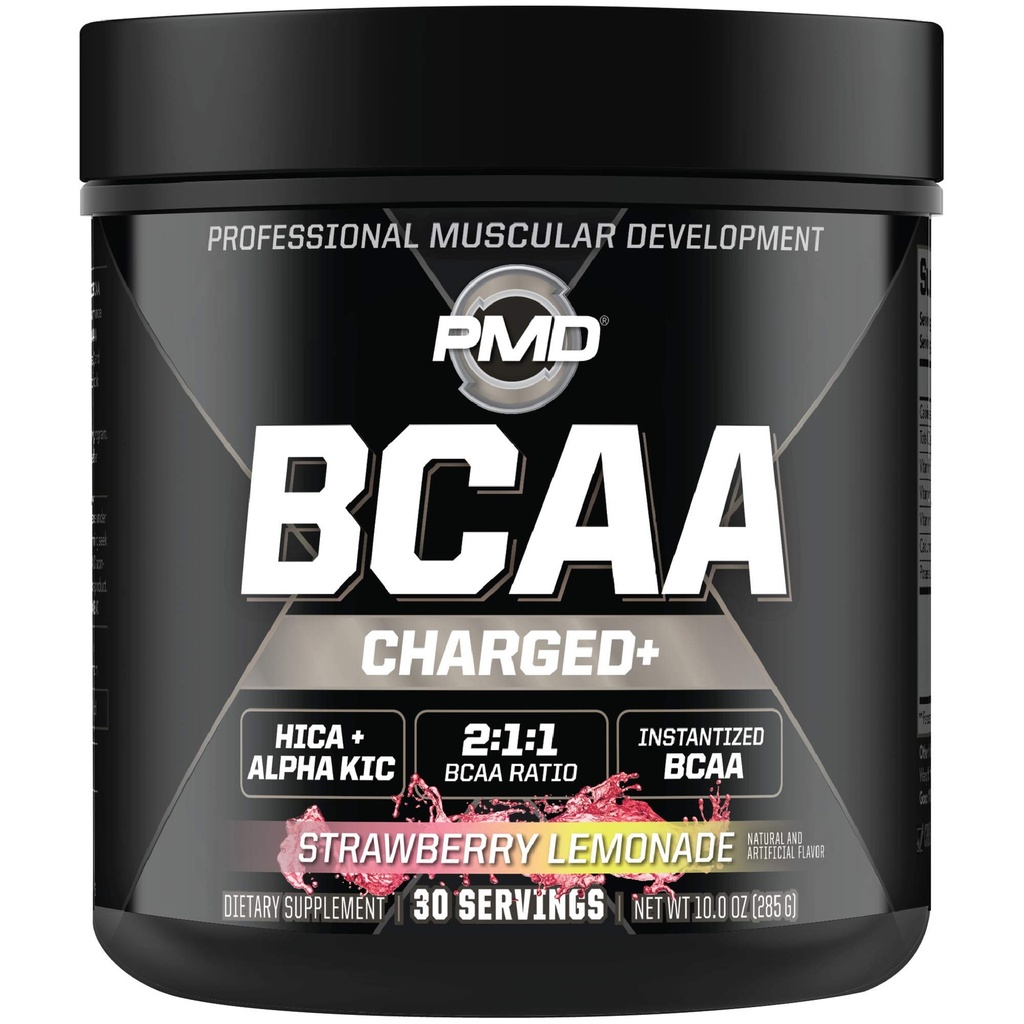 PMD Sports BCAA Charged Amino Acid Drink Mix pour la performance, la récupération, l'endurance et l'hydratation - Augmenter la fonction musculaire pour l'entraînement et l'énergie quotidienne - Cimonade aux fraises (30 portions)