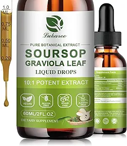Nature Soursop Bitters liquide, 1 mois d'approvisionnement huile de graviola pour le soutien cellulaire et la régénération, antioxydant, emboîtement immunitaire, digestif, sans sucre, sans gluten, acide SOP gouttes multivitamines 2 FL OZ