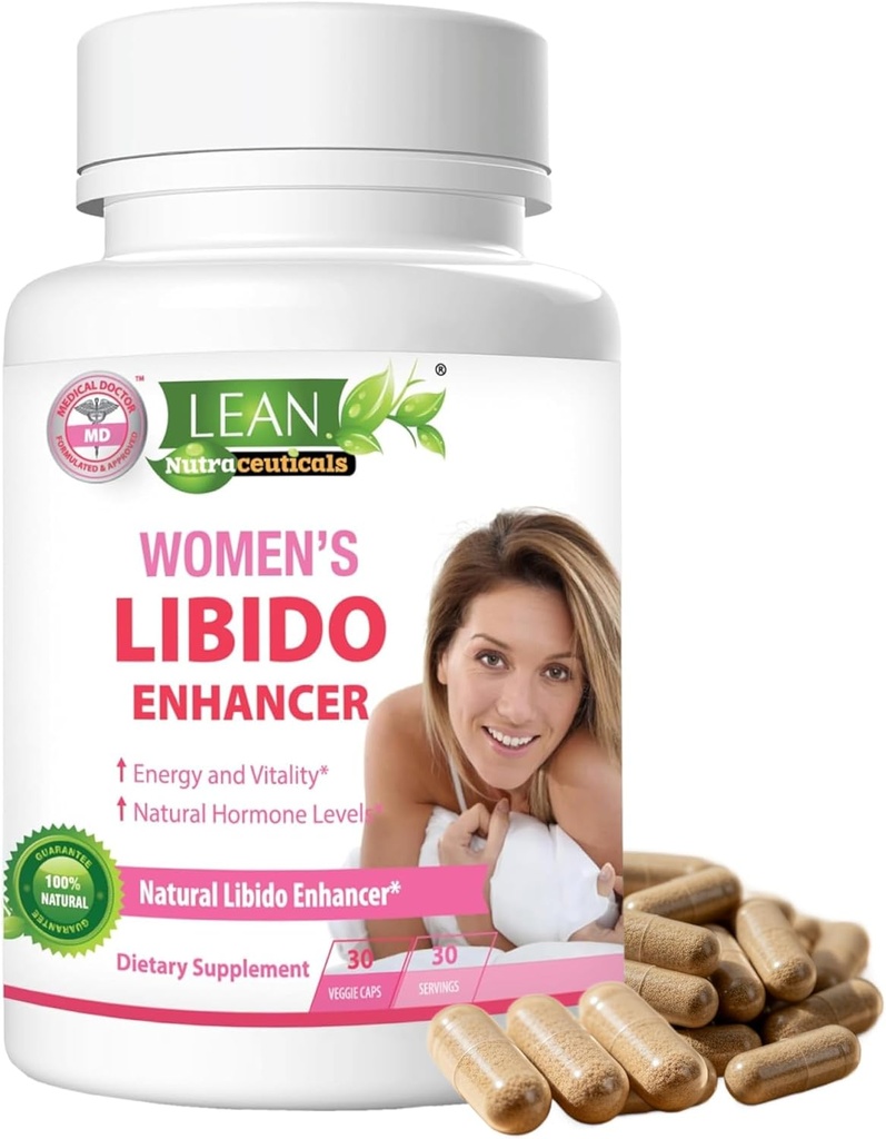 Lean Nutra Libido Booster pour les femmes avec la racine de Maca, l'herbe de chèvre Horny, Tongkat Ali, Fenugreek – Ménopause naturelle et support PMS, Hormone Balance & Energy Supplément – 30 Capsules Vegan