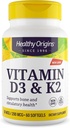 Origines saines Vitamine D3 & K2 - Vitamine D3, 50 mcg - Vitamine K2, 200 mcg - Suppléments facilement absorbants Vitamine D & Vitamine K - Suppléments sans OGM et sans gluten - 60 softgels