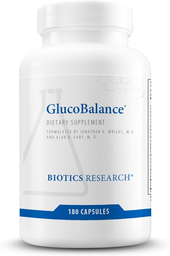 Recherche en biotique GlucoBalance Chrome, Vanadium, L supplément carnitine, soutient la santé métabolique et maintient des niveaux de lipides sanguins sains - 180 capsules