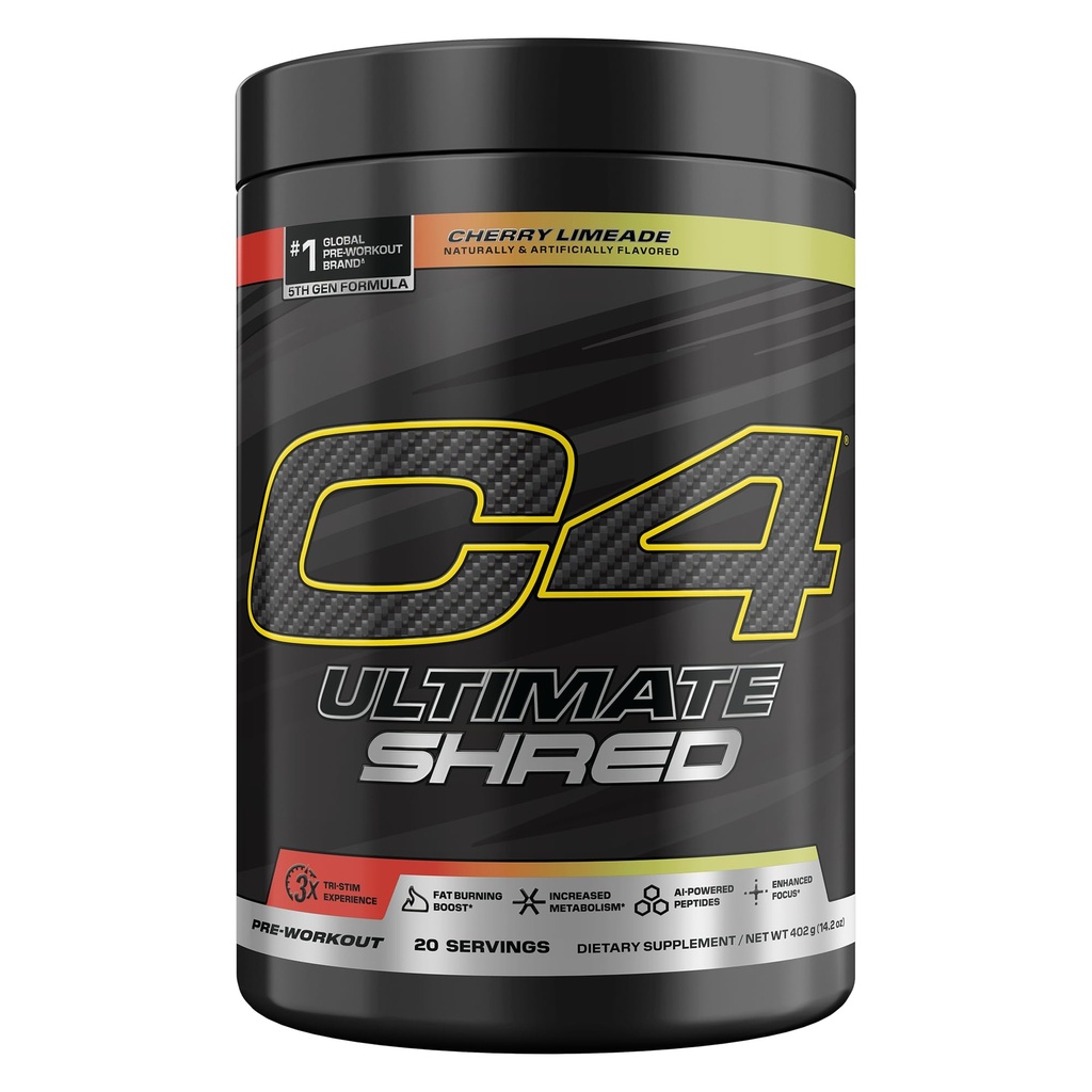 Cellucor C4 Ultimate Shred pré-entraînement poudre, supplément de métabolisme avec Cayenne Extract+300mg Caféine+TeaCrine+Dynamine - Cherry Limeade, 20 portions