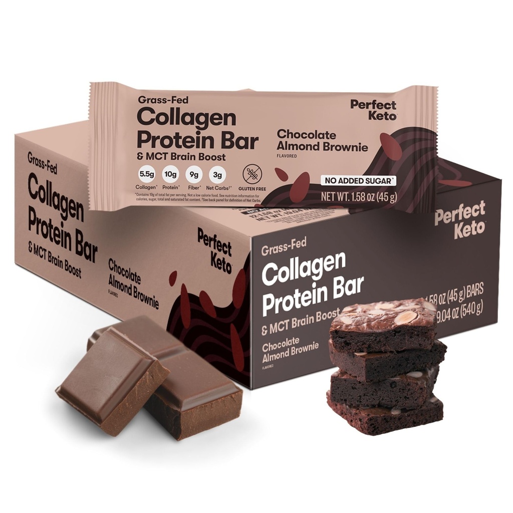 Bars Keto parfaits - Les collations Keto les plus propres avec collagène et MCT. No Added Sugar, Keto Diet Friendly - 3g Net Carbs, 19g de graisse, 10g de protéines - Diet Food Dessert (Amande Butter Brownie, 12 barres)