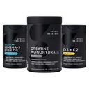 Recherche sportive Huile de poisson Triple Strength Omega 3 - Supplément d'huile de poisson sans Burpless avec/EPA et DHA Acides gras, Créatine monohydratée et Vitamine végétale D3 K2 avec huile de coco