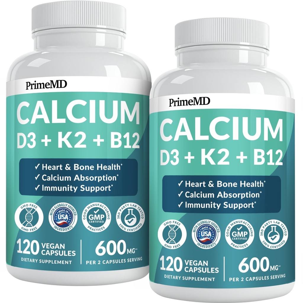 Suppléments de calcium 4-en-1 pour les femmes et les hommes - Calcium avec vitamine D3 K2 5000 UI, 601mg par portion pour le cœur, les os et les défenses du corps - Sans gluten, Vegan-Ami (240 ct)