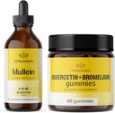 HERBAMAMA Trousse d'extrait de feuilles de Mullein et de gommes à quercétine - Ensemble de gouttes de feuilles de Mullein 4 fl oz et 800 mg de quercétine avec des gommes à bromelain - Vegan, non-OGM, sans alcool - 2 boîtes