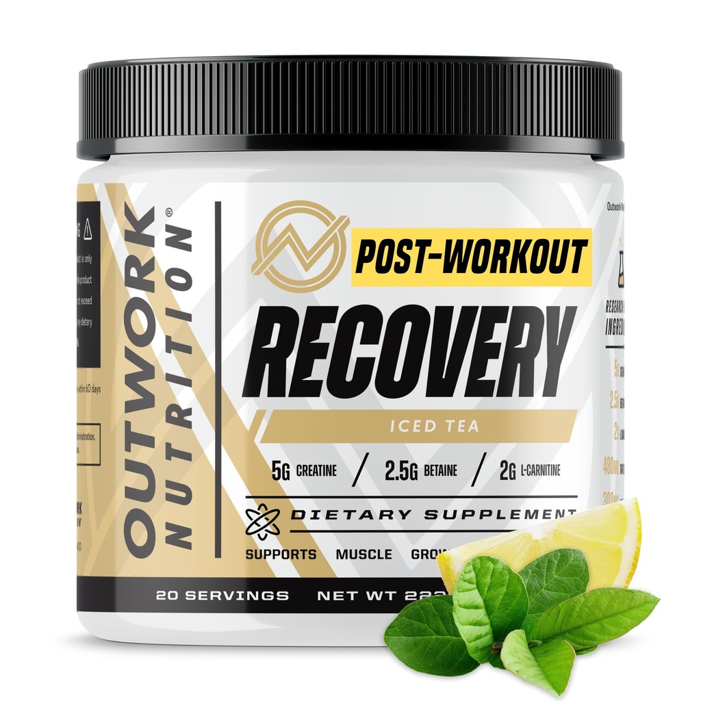 Outwork Nutrition Post Workout Recovery Poudre - Creatine Monohydrate, KSM-66 Ashwagandha & Tart Cherry - Rapids Recovery, Soulagement - Poudre de créatine pour les hommes et les femmes, Thé glacé, 240 Gr
