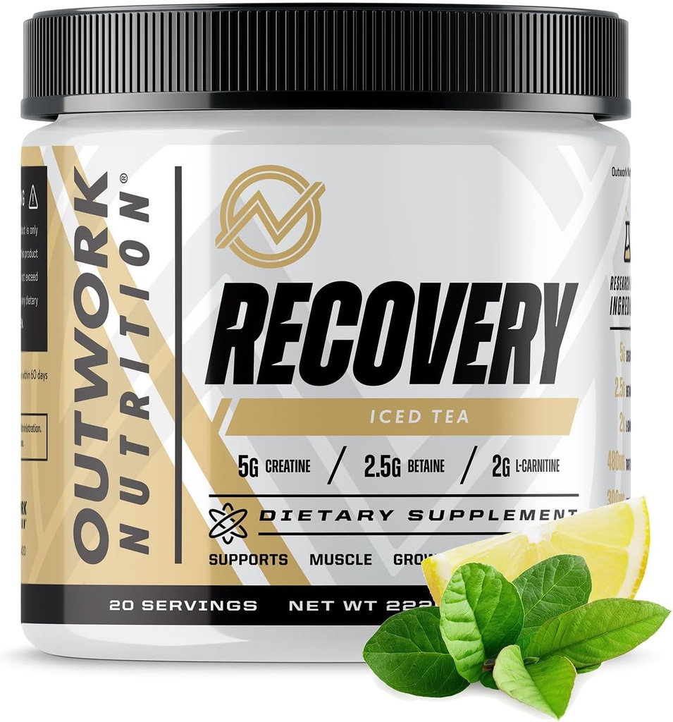 Outwork Nutrition Post Workout Recovery Poudre - Creatine Monohydrate, KSM-66 Ashwagandha & Tart Cherry - Rapids Recovery, Soulagement - Poudre de créatine pour les hommes et les femmes, Thé glacé, 240 Gr