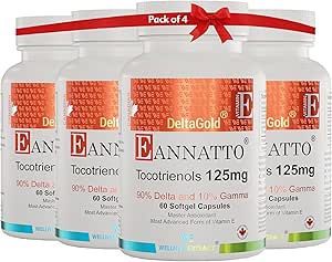 WELLNESS EXTRACT Eannatto Tocotrienols Vitamin E Supplements Tocopherol Free, Non-GMO, Gluten Free & Antioxidant 125MG 60 Softgels (Pack of 4)