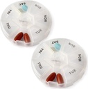 Deke Home - rond portable Pill Box (2 Pack), planificateur de médicaments, petit récipient de voyage hebdomadaire de 7 jours, médicaments, support de vitamine, organisateur de Pillbox, distributeur de pilules, trieur quotidien et rappel, sans BPA