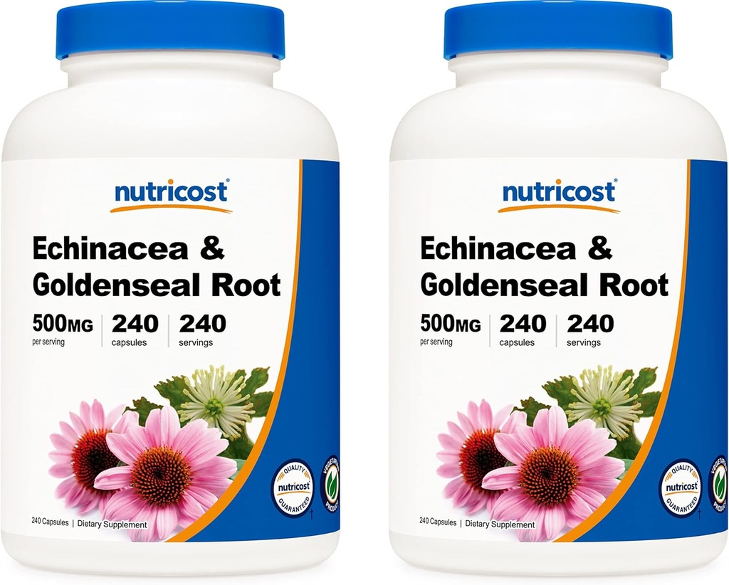 Nutricost Echinacea & Goldenseal Root, 500mg, 240 Capsules (2 bouteilles) - Bouchons de légumes, non OGM, sans gluten