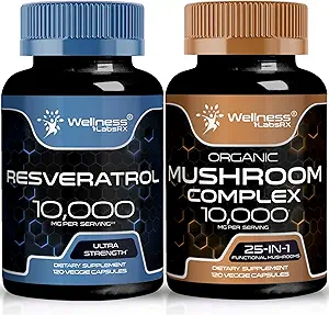 WELLNESS LABSRX Capsules de resvératrol 10 000mg - Capsules de supplément de champignons