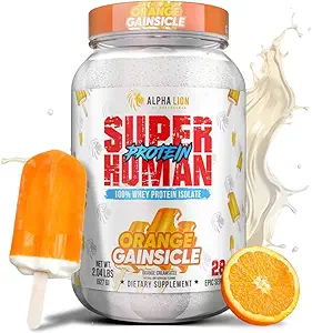 ALPHA LION Superhuman Whey Protein Powder, Great Tasting Pure Whey Protein Isolate, Low Carb, Low Sugar, No Bloat Post Workout, Muscle Recovery & Growth (28 Servings, Orange Gainsicle)