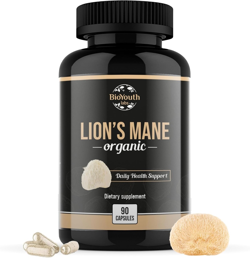 Organic Lions Mane Cerveau Soutien Dietary Supplément Lions Premium Mane Mushroom Extract - 90 Capsules