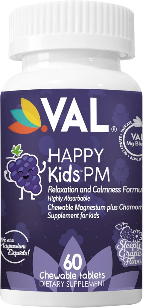 VAL Kids PM Magnesium Gommies (en anglais seulement) Comprimés à croquer sans sucre avec camomille, Magnésium Glycinate + Citrate + Taurate (en anglais seulement) Vitamine B6 & C (en anglais seulement)