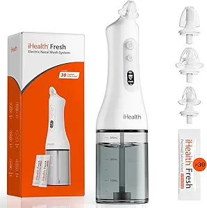 iHealth Electric Nasal Irrigation System for Adults & Kids – rinçage doux du sinus pour la rhinite et le soulagement de la sinusite, 400ml grand réservoir facile à nettoyer, mesure de la température de l'eau, 30 paquets salines prémélangés