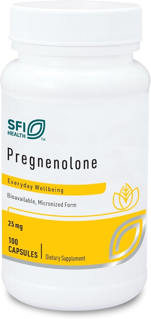 Klaire Labs SFI Health Pregnénolone - Soutien à l'équilibre hormonal, à l'humeur et à l'énergie - 25mg dérivé de Wild Yam - Biodisponible et micronisé pour soutenir l'absorption améliorée - Hypoallergénique (100 capsules)