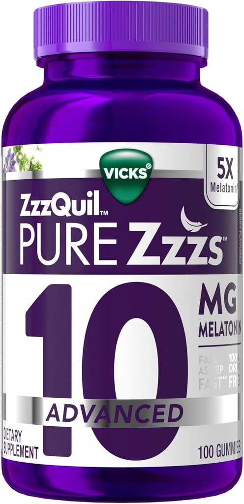 ZzzQuil Pure Zzzs Advanced Melatonin Gummies, Sleep Aid with Chamomile & Lavender for Adults Berry Flavored, 100 Count