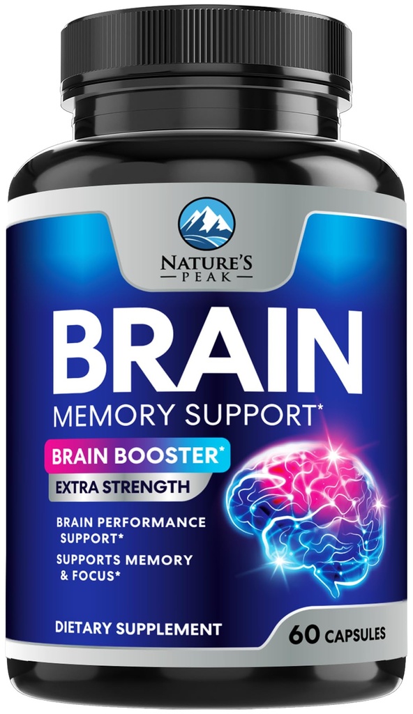 Pilules de supplément mémoire cérébrale - Nootropiques de force 3X pour la concentration, la clarté et le soutien focal - Vitamines cognitives de santé cérébrale avec Bacopa, Phosphatidylsérine et DMAE, Booster cérébral, 60 capsules
