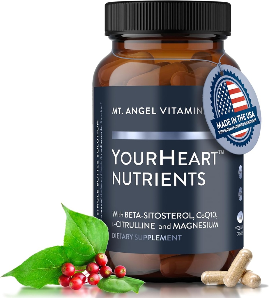 Mt. Angel Vitamines Votre cœur Nutriments Capsules - Supplément de soutien de la santé cardiaque et de la pression artérielle avec CoQ10, Hawthorn, Magnésium et Arjuna - Soutien cardiovasculaire pour les hommes et les femmes - 60 capsules