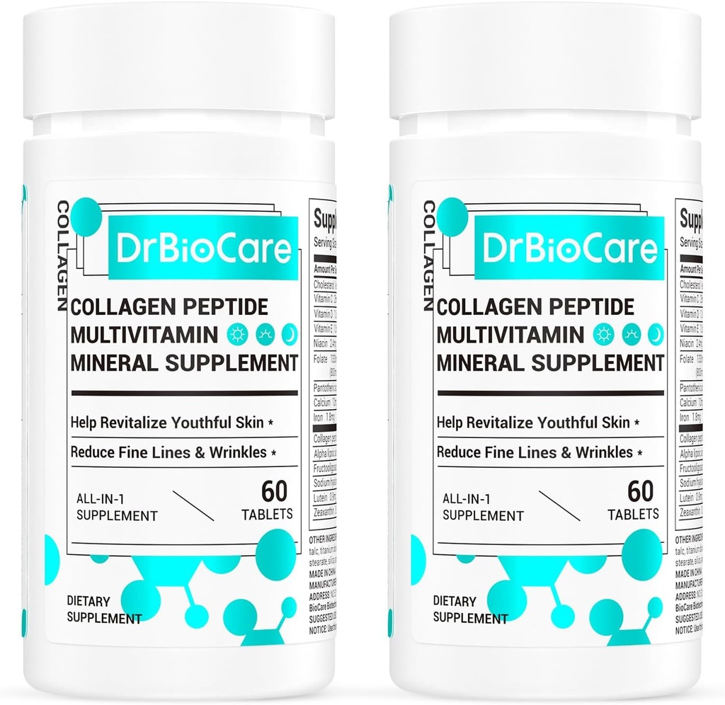 DrBioCare Collagen Peptides for Women, Beauty Vitamin & Mineral Supplement,Contains Vitamin D3, Probiotics for Women & Collagen Peptides,Vitamin B Complex,Vitamin E 120 Tablets