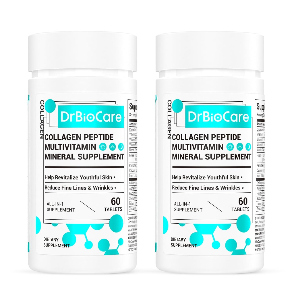 DrBioCare Collagen Peptides pour femmes, Vitamine de beauté et supplément minéral, contient Vitamine D3, Probiotiques pour femmes et peptides de collagène, Complexe Vitamine B, Vitamine E 120 Comprimés