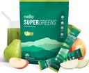 Nello Supergreens Superfood Drink Mix avec Chlorella, Moringa, Épinards, Brocoli, Enzymes digestifs et Probiotiques – Arôme de poire à pomme, 20 portions, Pack de voyage