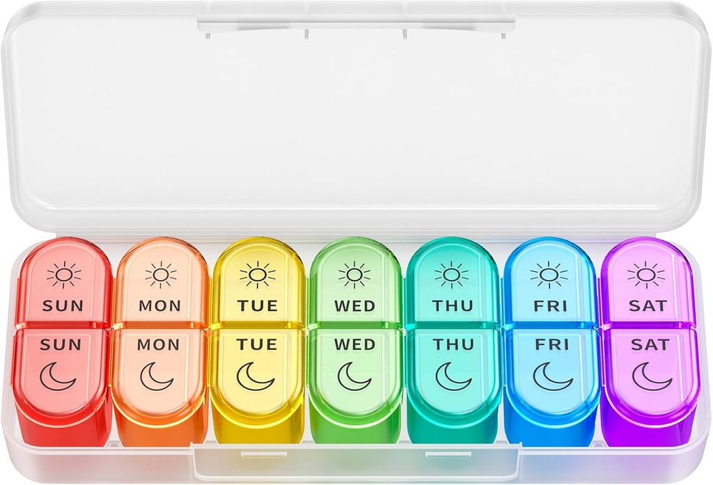 Organisateur de pilules hebdomadaires 2 fois par jour - AM PM Organisateur de pilules avec 7 petits cas de couleur quotidienne, des cas de pilules de voyage matin et nuit pour les vitamines, la médecine et les suppléments