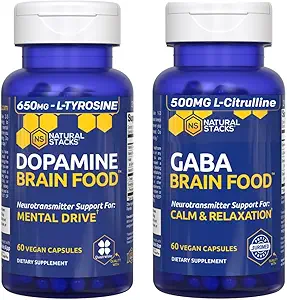 STACKS NATURELS Dopamine & GABA Brain Food Bundle - Soutient la motivation mentale, le calme et la relaxation* - 120 Capsules totales