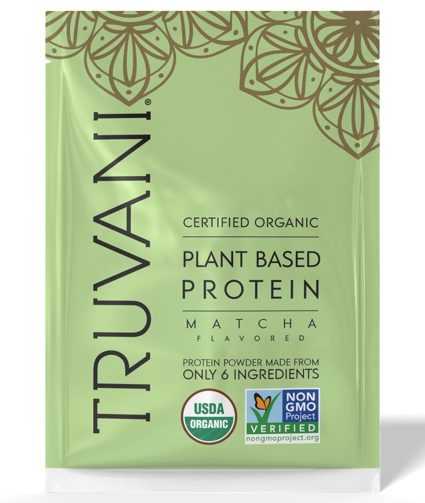 Truvani Poudre de protéines de pois végétaliens de 20g de protéines biologiques à base de plantes de 20g 1 portion de sucre