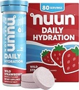 Comprimés électrolytes quotidiens Nuun avec magnésium, calcium, potassium, chlorure et sodium, sans gluten, sans sucre, et végétalien, saveur de fraise sauvage, 8 paquets (80 portions Total)