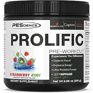 PEScience Prolifique pré-entraînement poudre, fraise Kiwi, 40 scoop, supplément énergétique avec oxyde nitrique