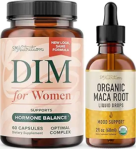 SMNutrition Organic Maca Racine Teinture and Women's DIM Supplement Un ensemble d'équilibre hormonal avec gouttes de racine de maca liquide (120 portions) et 250mg DIM Supplément pour complexe de femmes (60 portions)