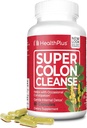 Health Plus Super Colon Nettoyer 15 jours d'approvisionnement en détox doux de Gut Cleanse, Psyllium Husk, Probiotiques pour le soulagement de la constipation et le soutien digestif, 60 capsules
