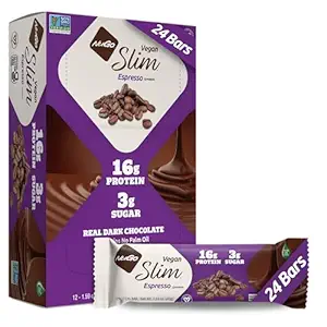 Nugo Slim Dark Chocolate Espresso, 16g Protéine végétalienne, 3g Sucre, 7g Fibre, faible carbure net, Keto Friendly, sans gluten, 24 Compte