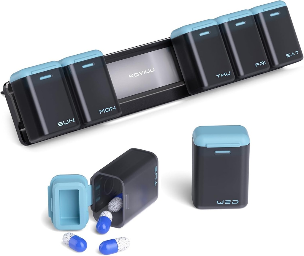 Weekly Pill Organizer Magnetic, Removable Pill Box 7 Day 1 Time a Day, Large Pill Case Travel, Week Once Daily Medication Dispenser, Medicine Container Holder for Supplement Vitamin, Blue
