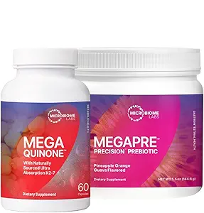 Microbiome Labs Bone Health Support Bundle - MegaQuinine Complete Vitamine K Supplément K K1 & K2 MK-7 (60 capsules) + MegaPre Poudre Prébiotique (2,1 oz)