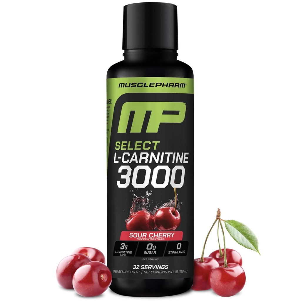 Pharm musculaire L-Carnitine 3000, le supplément de carnitine L liquide ultime pour la haute performance, soutient le métabolisme, l'hydratation et l'énergie, le sucre zéro, les calories faibles, le goût de cerise acides, 32 portions