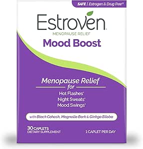 Estroven Mood Boost pour le soulagement de la ménopause, aide à réduire les éclairs chauds et les sueurs nocturnes, aide à gérer les swings d'humeur, 30 comte