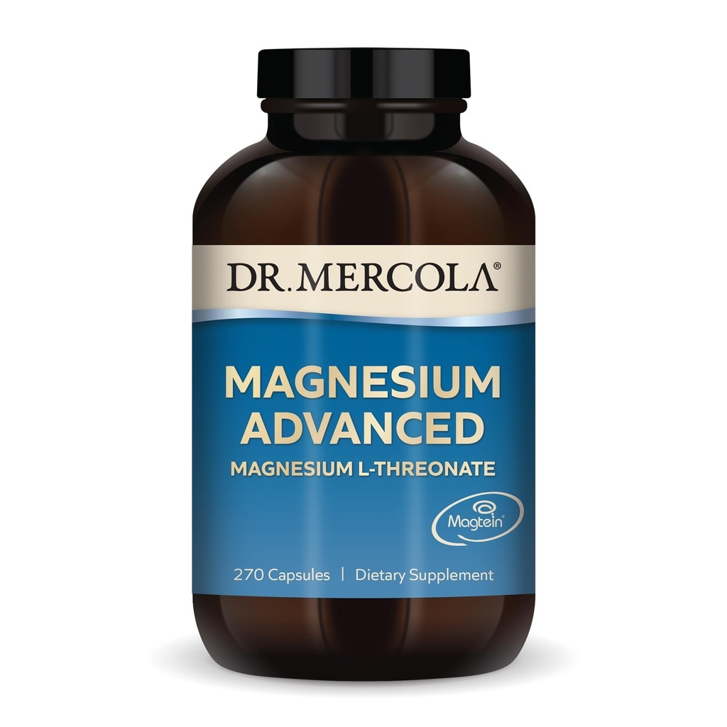 Dr Mercola Magnésium Advanced - Soutient la santé des os, des articulations et du cerveau - contribue à un sommeil plus reposant - Non-OGM, sans gluten et sans soja - 270 capsules (90 portions)
