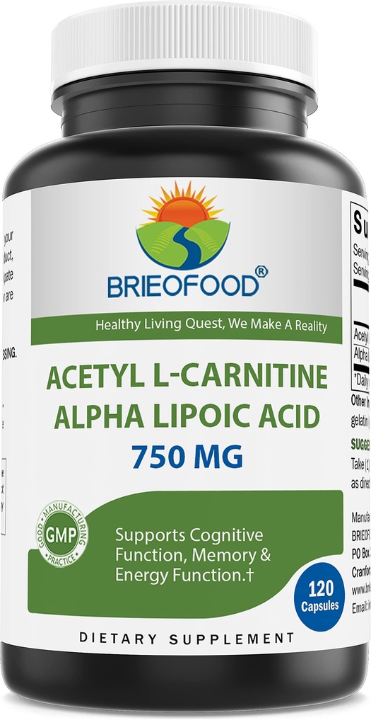 Brieofood Acétyl L-Carnitine acide lipoïque alpha (ALA ALC) 750 mg 120 Capsules