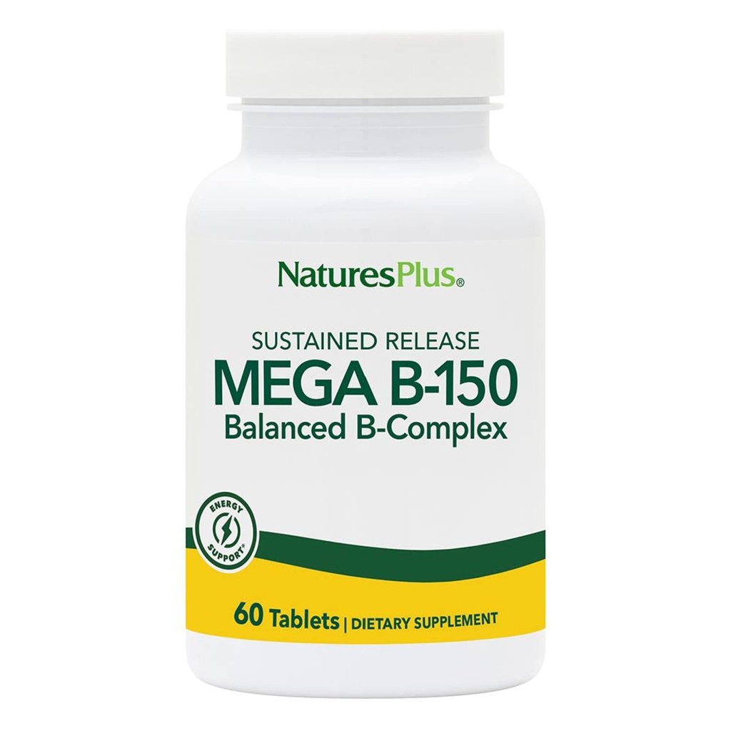 Natures Plus Complexe Mega B150, libération prolongée - 60 comprimés végétariens - Supplément de vitamine complexe de la puissance maximale B - Sans gluten - 60 portions