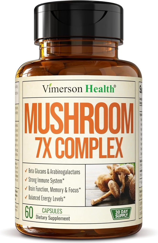 Complexe de Champignons Potent avec Tail de Turquie, Extrait de Mane de Lions, Champignons Shiitake, Reishi, Cordyceps, Maitake, Chaga & More – Supplément de Champignon 7-en-1 pour la clarté mentale, l'énergie naturelle et Focus
