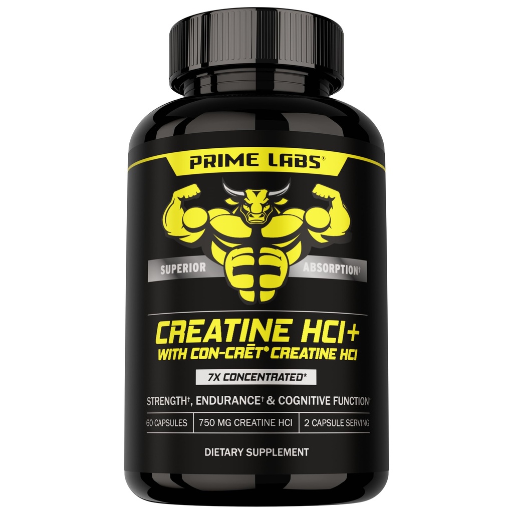 Premier Labs Creatine HCl Capsules - avec CON-CR=T®, Rhodiola Root Extract, & L-Theanine - Support musculaire, Endurance, Fonction cognitive - pour les hommes et les femmes - 60 pilules