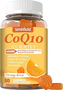 1 Pack CoQ10 500MG Gommies - Plus Omega-3, Magnésium, Vitamine B3 & Zinc - 3X Meilleure absorption Coenzyme Q10 Suppléments pour la santé cardiaque, l'énergie cellulaire et l'antioxydant, non-OGM 60 Compte
