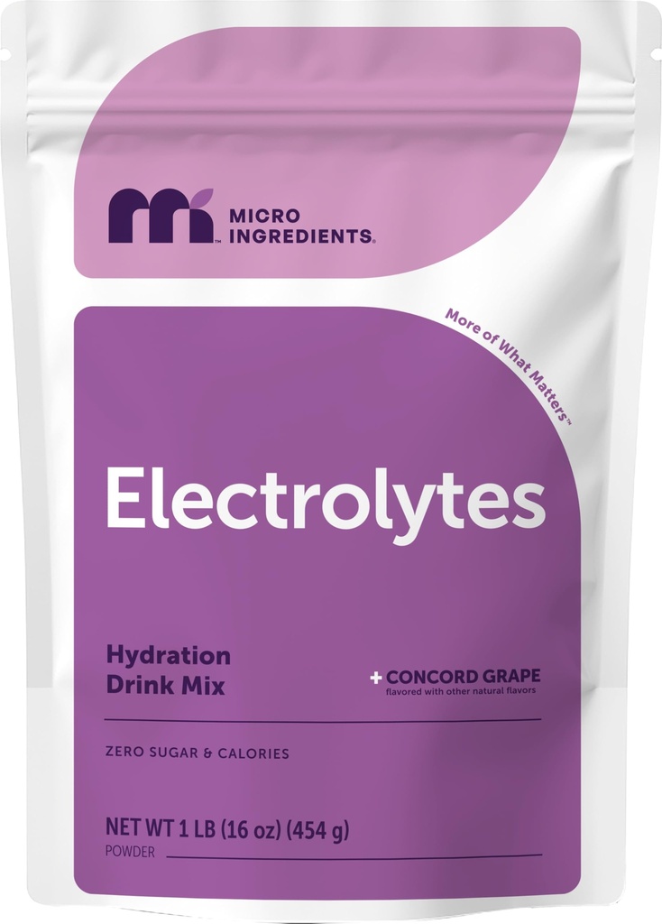 Micro Ingredients Hydration Electrolyte Powder, 1 lb (69 Servings) | Concord Grape Flavor | High Potassium (1,000mg) + Coconut Water | No Sugar, Keto Friendly | Non-GMO