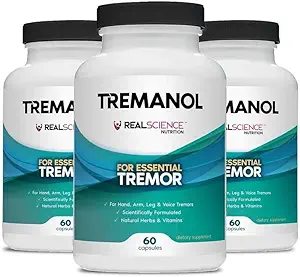 Tremanol Natural Aid Essential Tremor Relief Herbal Supplement for Neurological Support - Inclut Vitamine B2 & B12, Passionflower & Skullcap for Hand Tremor Aids - Made in USA, 60 Caps (Pack of 3)