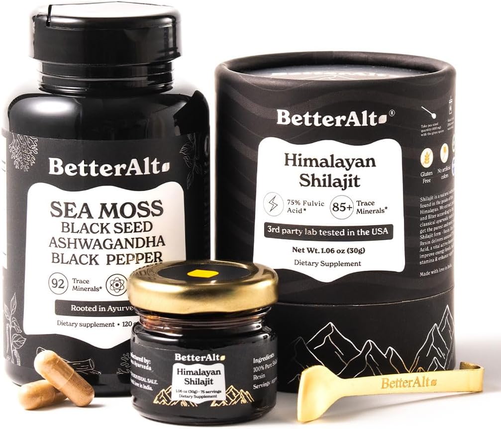 Meilleure Alt Shilajit Résine 30 gm & Sea Moss Capsules Energy Duo.